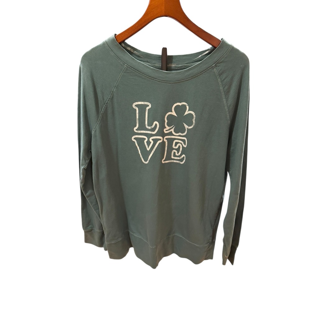 Womens Green LOVE Shamrock Long Sleeve Sweatshirt Top St‎ Patricks Day Casual L